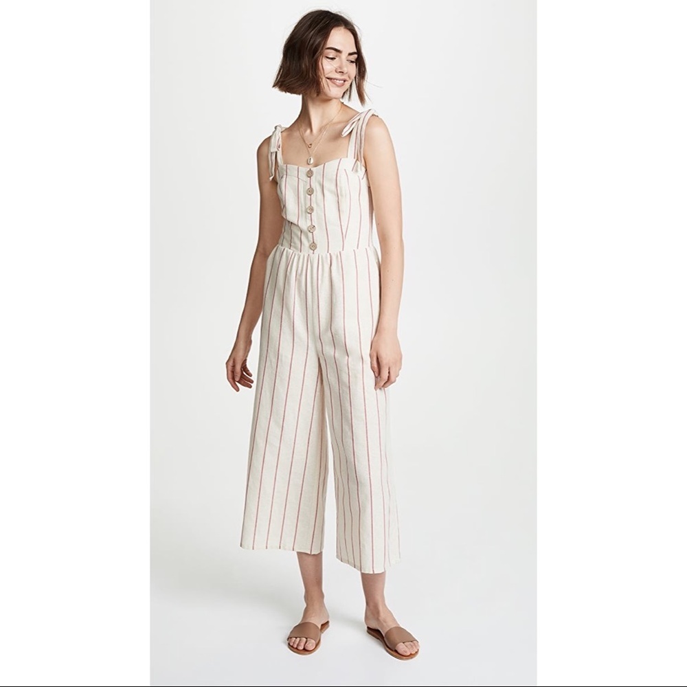 Anthropologie Moon River Cream and Red Striped Jumpsuit